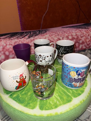 Mug and glass set like new with coffee, birthday, Nutella, Christmas designs