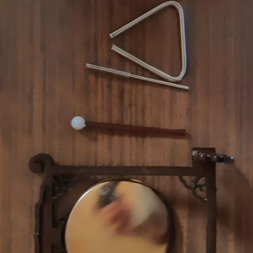 Set of musical instruments like new, wooden and metal miniatures