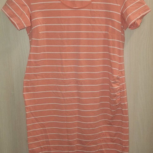 H&M Mama cotton dress coral with white stripes large like new