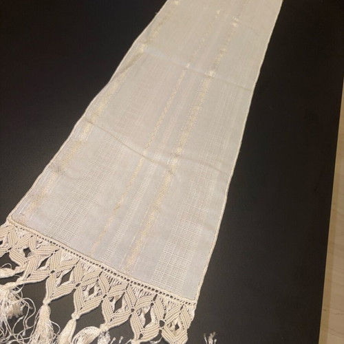 White table runner new with lace and fringes 85x23cm