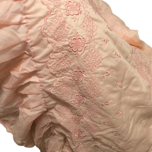 Vintage double bed bridal cover like new, pink-salmon with floral embroidery