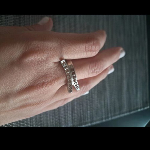 Ring with angles and strass used, brown and silver