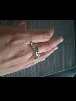 Ring with angles and strass used, brown and silver
