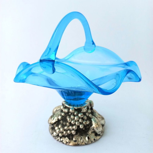 Murano vintage glass fondantière like new with silver-plated base