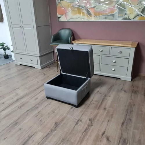 Gray leather stool with storage function new, artificial leather