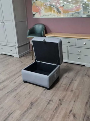 Gray leather stool with storage function new, artificial leather