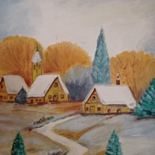 Oil painting snowy landscape used, oil on canvas 30×40cm