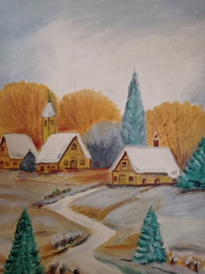 Oil painting snowy landscape used, oil on canvas 30×40cm