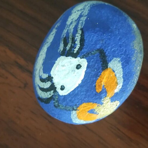 Handmade stone with Cancer zodiac like new, hand painted