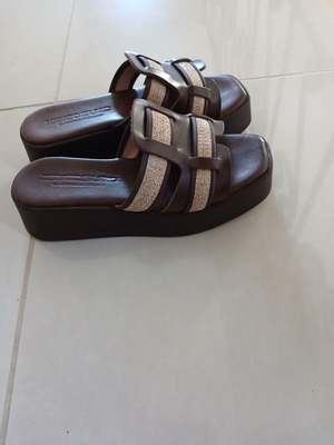 Migato leather platform sandals like new, beige and brown, size 36