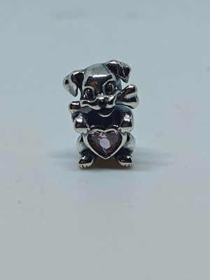 Silver Charm Dog with Pink Crystal Heart S925 like new