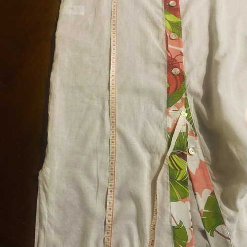 White semi-sheer shirt with floral trim, beachwear