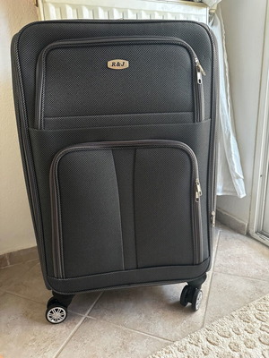 R&J large grey fabric suitcase with spinner wheels