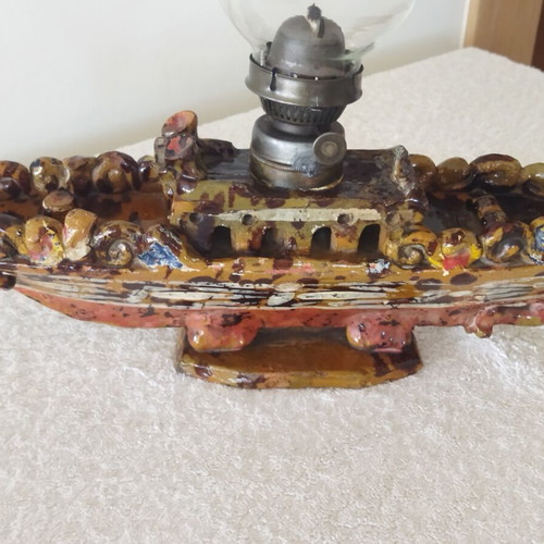 Ottoman Ceramic Ship Lamp Ganakkale 19th Century Vintage