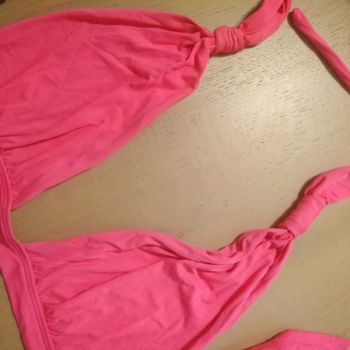 Swimsuit tops used, pack of 2, fuchsia and purple adjustable triangle
