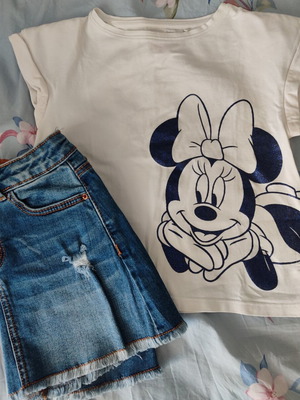 Σετ ρούχα για κορίτσι Minnie σαν καινούργιο, φούστα τζην και μπλούζα