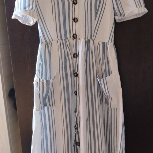 Zara linen striped dress white and blue XS like new with lining