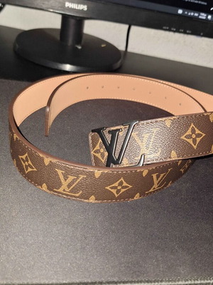 Ζώνη monogram με μαύρη μεταλλική αγκράφα LV καινούργια, καφέ και μαύρη