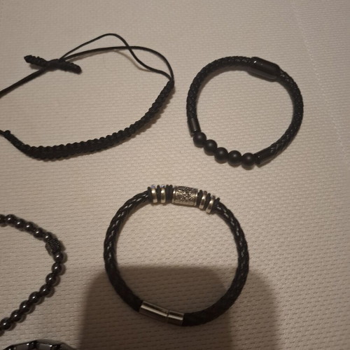 Men's Stainless Steel and Leather Bracelets like new, set of 23