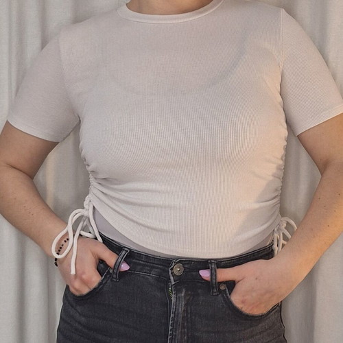 Zara short-sleeve white top like new with side cords, size L