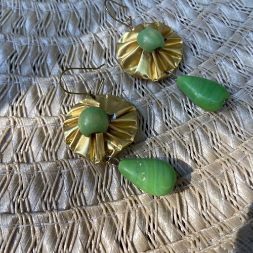 Handmade earrings new with glass beads from recycled espresso coffee capsule