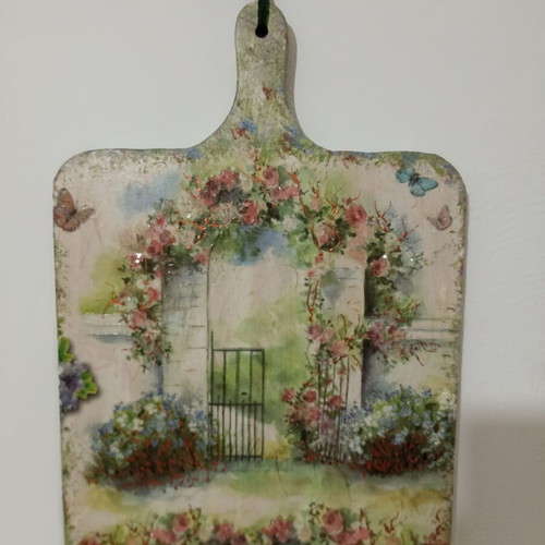 Decorative handmade cutting board with decoupage, new, wooden