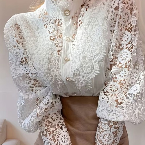 Lace blouse size L new, Victorian style with puff sleeves