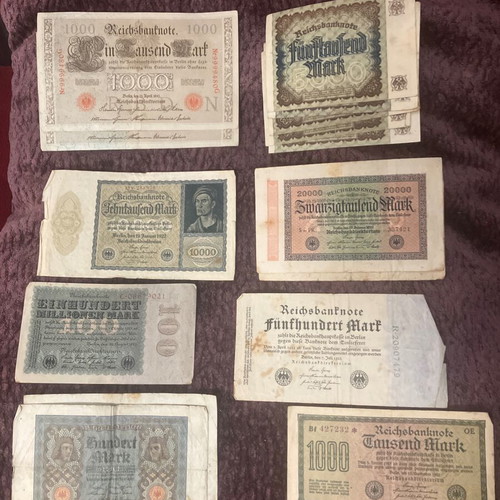 German banknotes used, pack of 16, 1910-1923