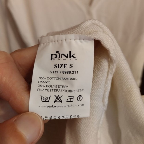 Pink Woman knitted cotton dress new, small, white cream