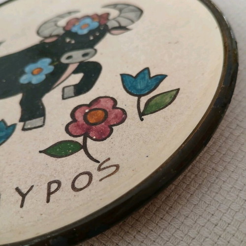 Vintage handmade ceramic plate Taurus zodiac
