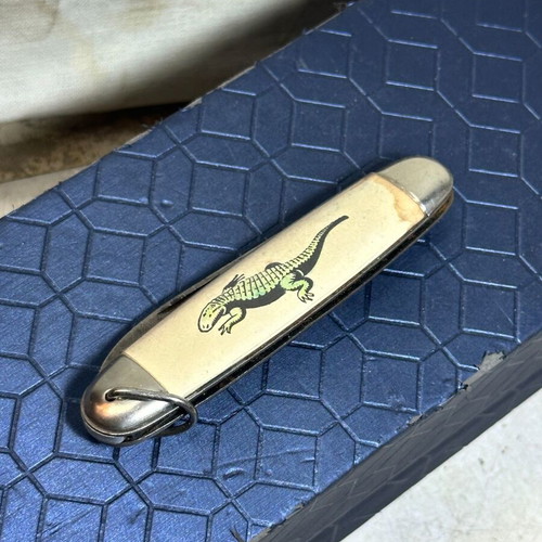 Mikov Vintage Folding Knife Used With Crocodile Design 9x2 cm