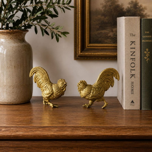 Vintage brass rooster figurines set of 2, India 1970s, like new