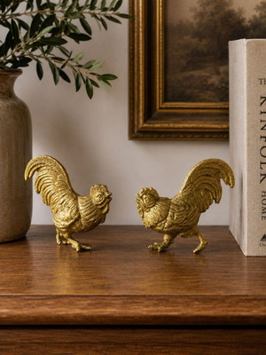 Vintage brass rooster figurines set of 2, India 1970s, like new