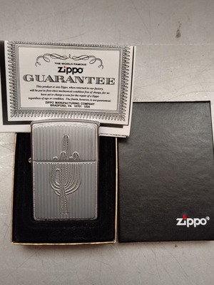 Zippo lighter 2003 cactus design satin chrome, like new