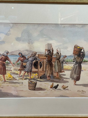 Ακουαρέλλα του ζωγράφου Κ. Γέρακα 1945 με κορνίζα, καινούργια