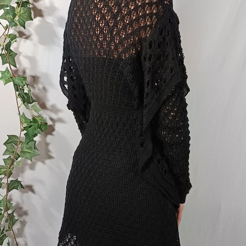 Black knitted dress cowl neck like new with perforated knit
