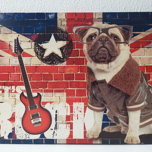 Decorative canvas painting with bulldog and England flag like new