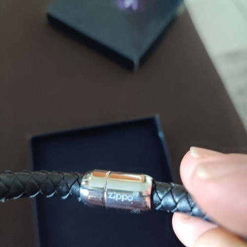 Zippo Steel Bar Braided Leather Men's Bracelet new, black
