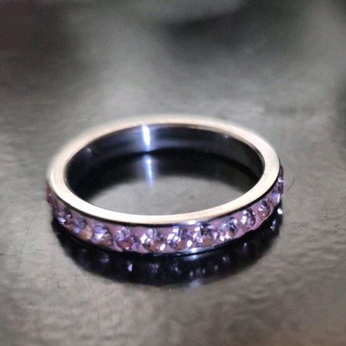 Eternity ring stainless steel with zirconia, like new, pink