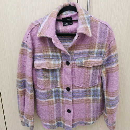Bershka overshirt used pink-lilac checkered warm oversize