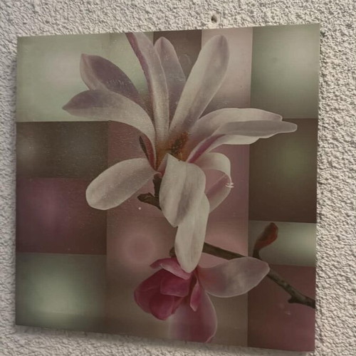 Καδράκι flower print σαν καινούργιο, άνθη μανόλιας σε γεωμετρικό φόντο