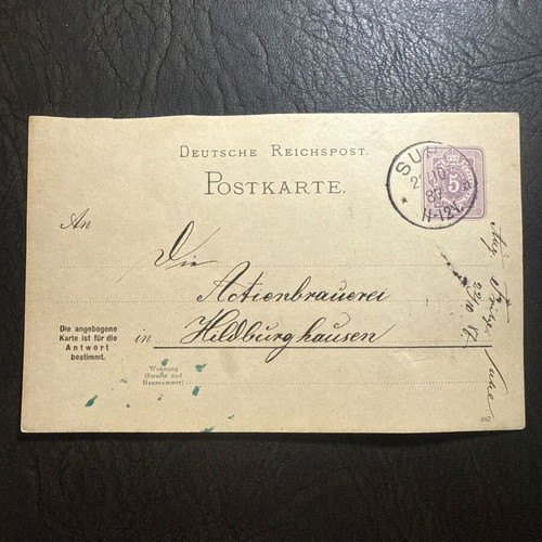 German handwritten brewery card 1887, new