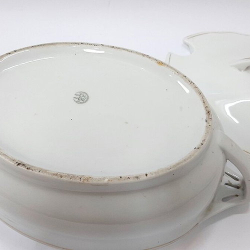 Vintage Schlaggenwald porcelain soup tureen, like new, white and gold