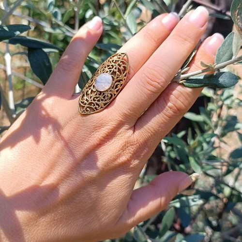 Brass ring with moonstone, size 7 US, new