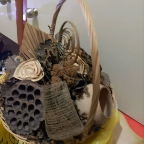 Basket with dried flowers used, height 31 cm