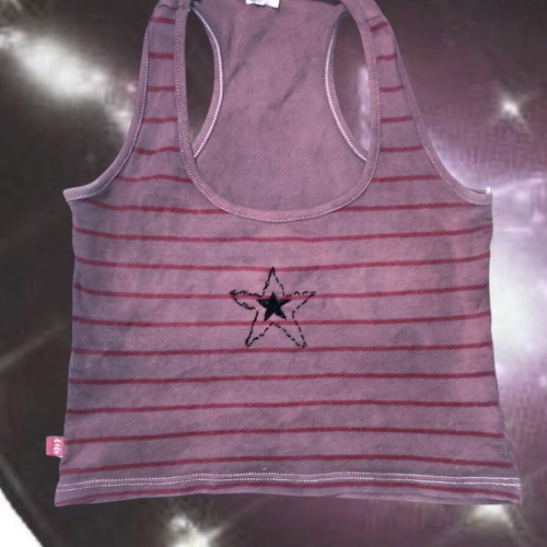 Reworked striped tank top with star embroidery dusty rose