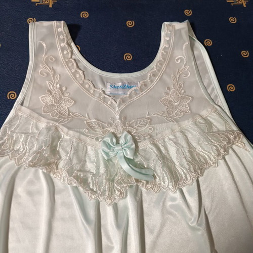 Vintage bridal nightgown new, turquoise satin jersey fabric