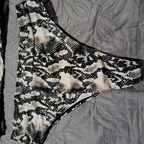 Bikini set high-waisted snake skin used, Push Up, black and beige