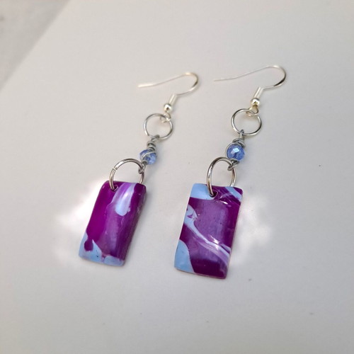 Square Earrings New Purple-Blue Recycled Hypoallergenic