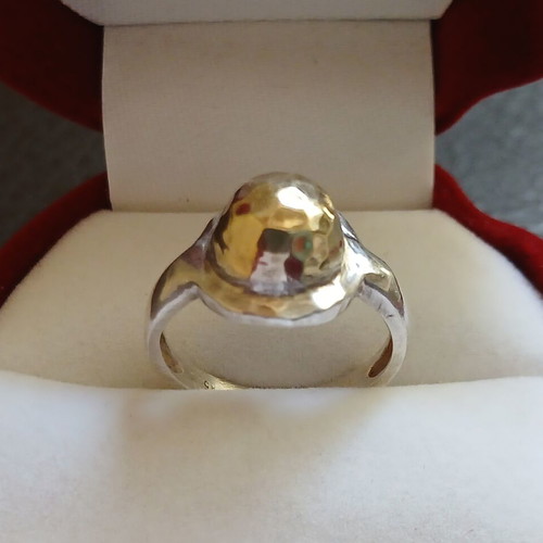 925 Silver Gold Hammered Ring like new